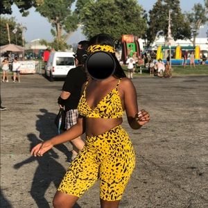 3 Piece Leopard Print Biker Short Set